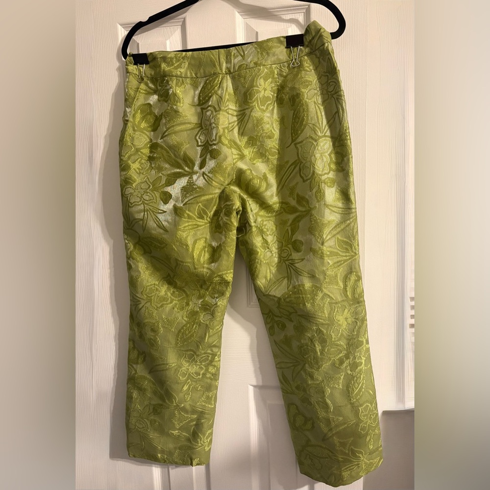 WD.NY Light Green Brocade Pants, Size 10 - Picture 2 of 3